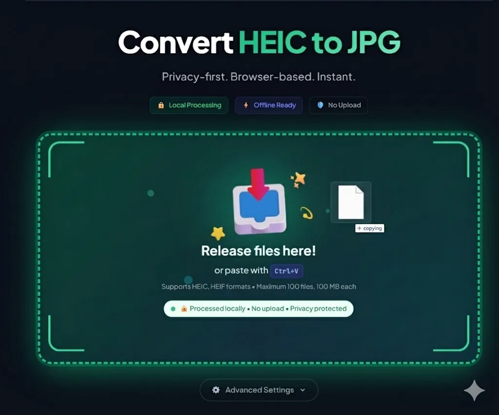 heictojpg.website converter interface showing drag and drop feature